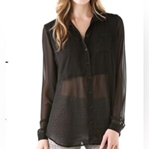 Free People Black Sheer Button-Up Blouse